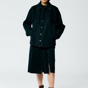 Tibi quilted washed black denim jacket